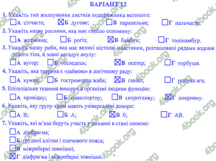 Біологія 9 клас Барна ДПА 2020. Відповіді