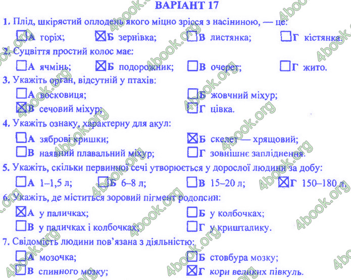 Біологія 9 клас Барна ДПА 2020. Відповіді