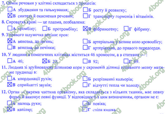 Біологія 9 клас Барна ДПА 2020. Відповіді