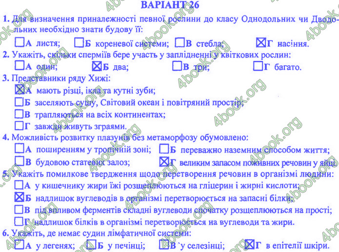 Біологія 9 клас Барна ДПА 2020. Відповіді