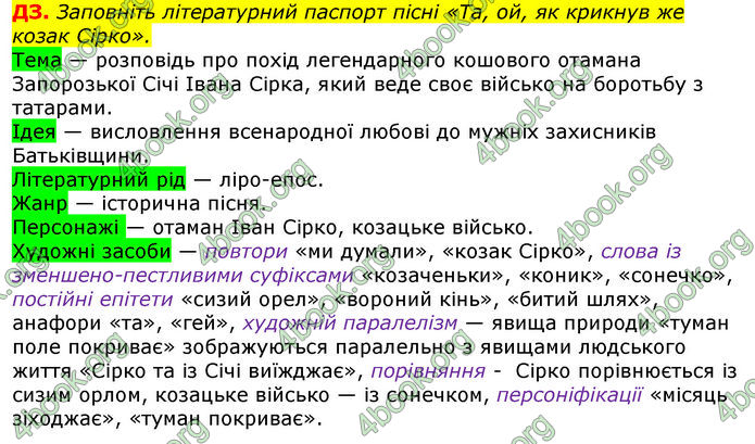 Відповіді Українська література 8 клас Авраменко 2016