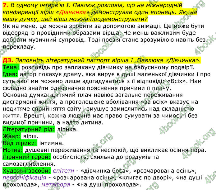 Відповіді Українська література 8 клас Авраменко 2016