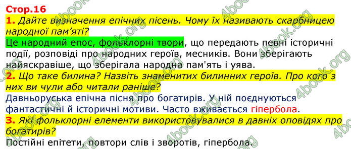 Відповіді Світова література 7 клас Волощук