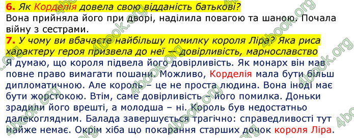 Відповіді Світова література 7 клас Волощук