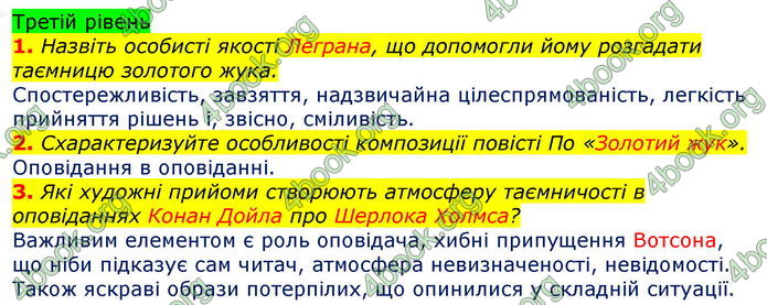 Відповіді Світова література 7 клас Волощук