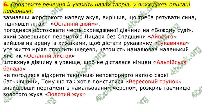 Відповіді Світова література 7 клас Волощук