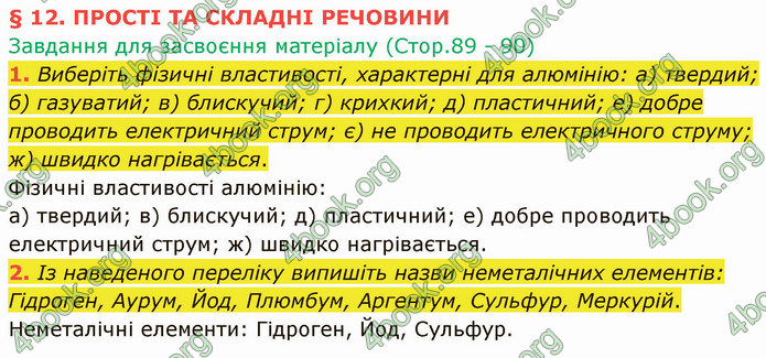 Відповіді Хімія 7 клас Григорович 2015. ГДЗ